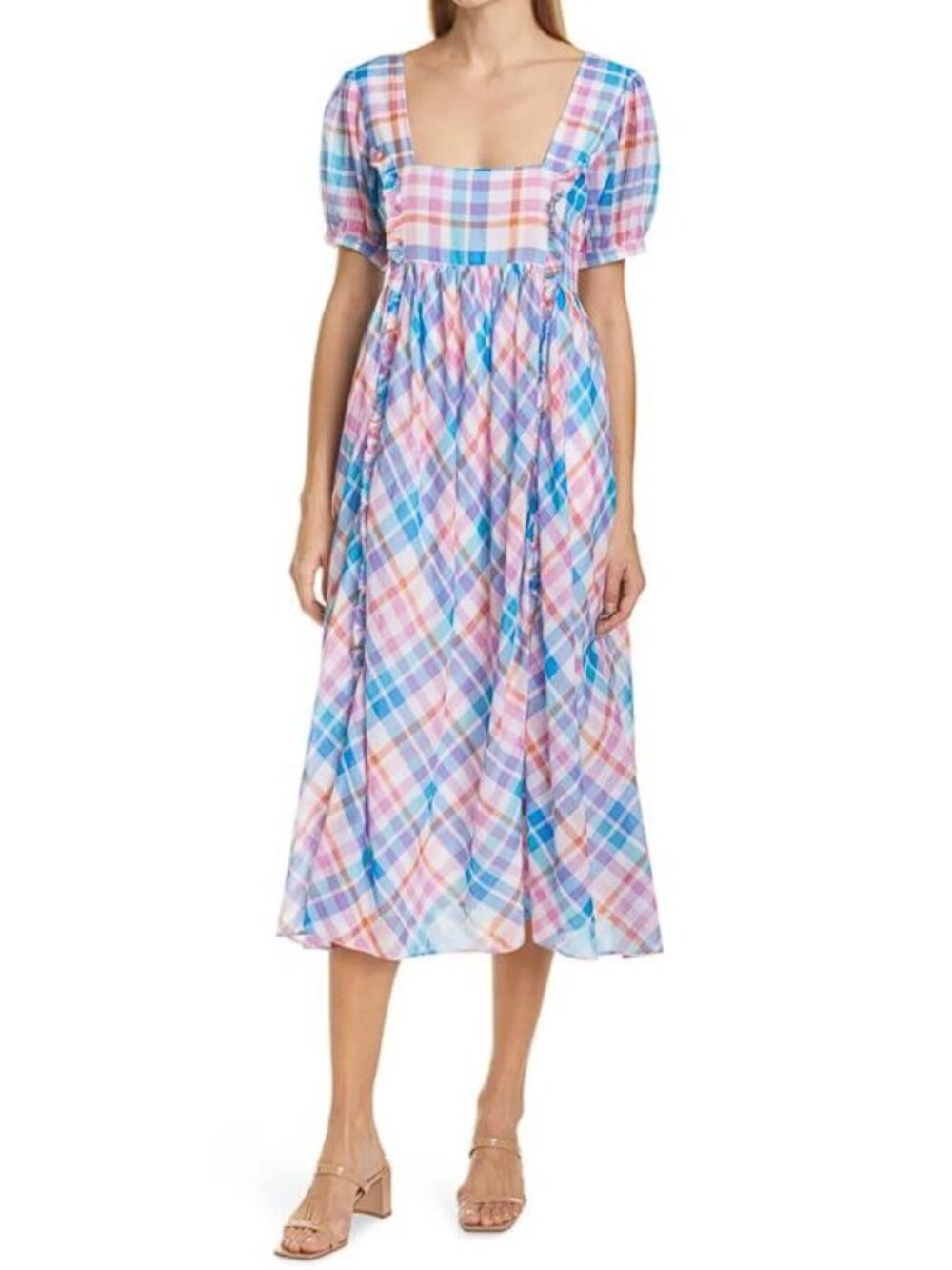 LOVESHACKFANCY Women's Kimball Plaid Ruffle Midi Dress Size S